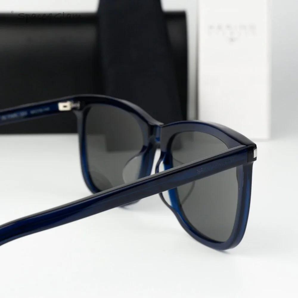 Saint Laurent Men Sunglasses Blue Silver Square SL116K 003 NEW AUTHENTIC